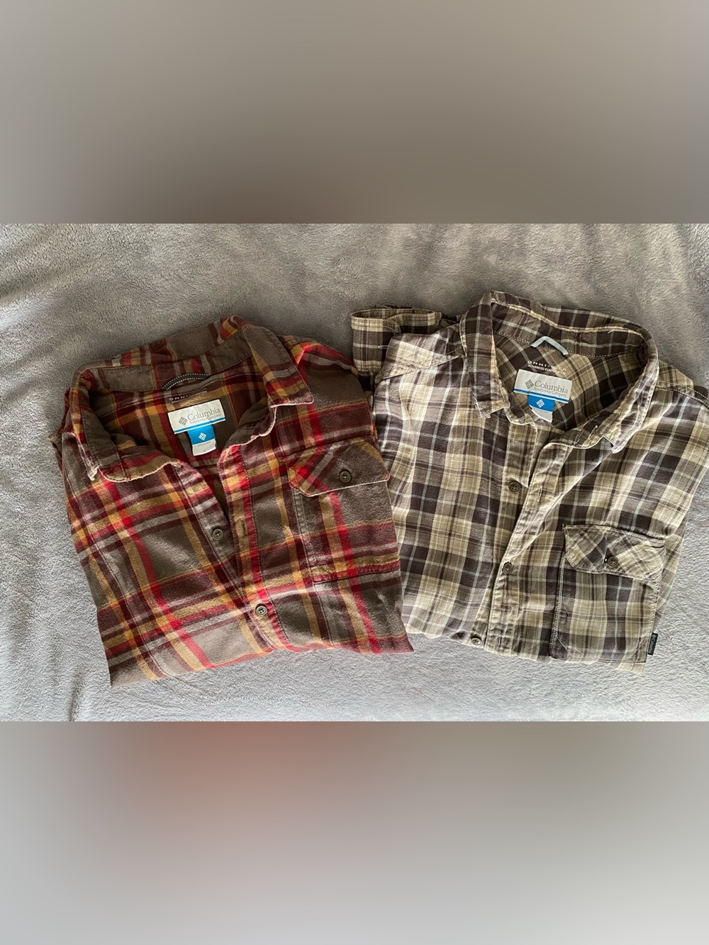 2 Columbia Men's Plaid Flannel Shirts - Large